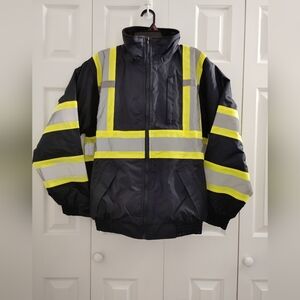 Empire Riot High-Visibility Safety Work Jacket Removable Hood Black/Neon Medium